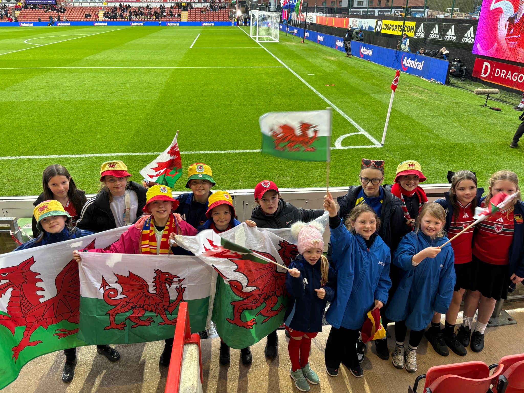 PPFC girls and women supporting Wales Women in Wrexham
